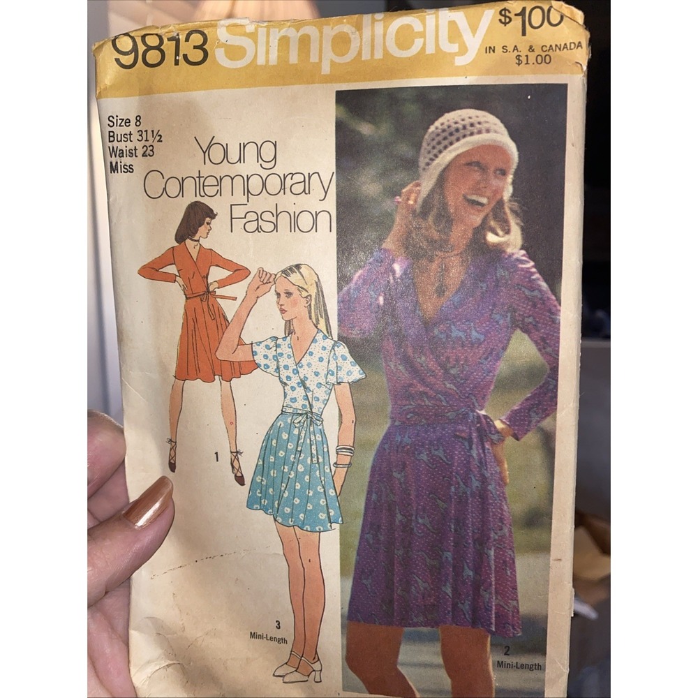 Vintage Simplicity 9813 Sewing Pattern Womens Two-Piece Wrap Dress Size 8 Cut